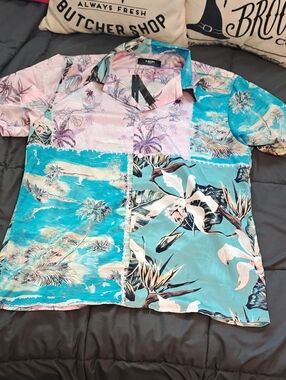 Authentic Amiri Patchwork Hawaiian Button Down Silk Shirt Size Large Italy NWT